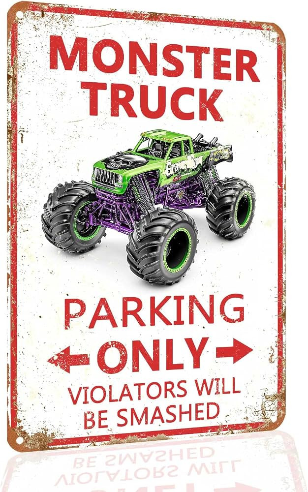 Monster Truck Parking Only Metal Sign, Boys Bedroom Monster Truck Parking Wall Decor, Birthday De... | Amazon (US)