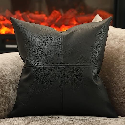 Snugtown Decorative Black Faux Leather Throw Pillow Cover, Stitched Pillow Case for Couch, Sofa, ... | Amazon (US)