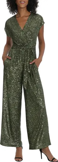 Maggy London Sequin Tie Waist Wide Leg Jumpsuit | Nordstrom | Nordstrom