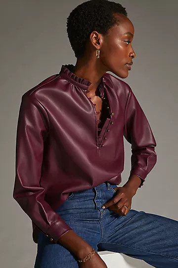Pilcro Faux Leather Blouse | Anthropologie (US)