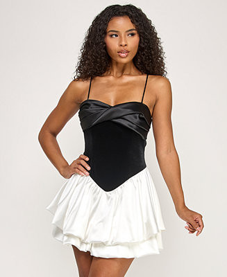 City Studios Juniors' Sweetheart Neck Bubble Skirt Open Back Dress - Macy's | Macy's