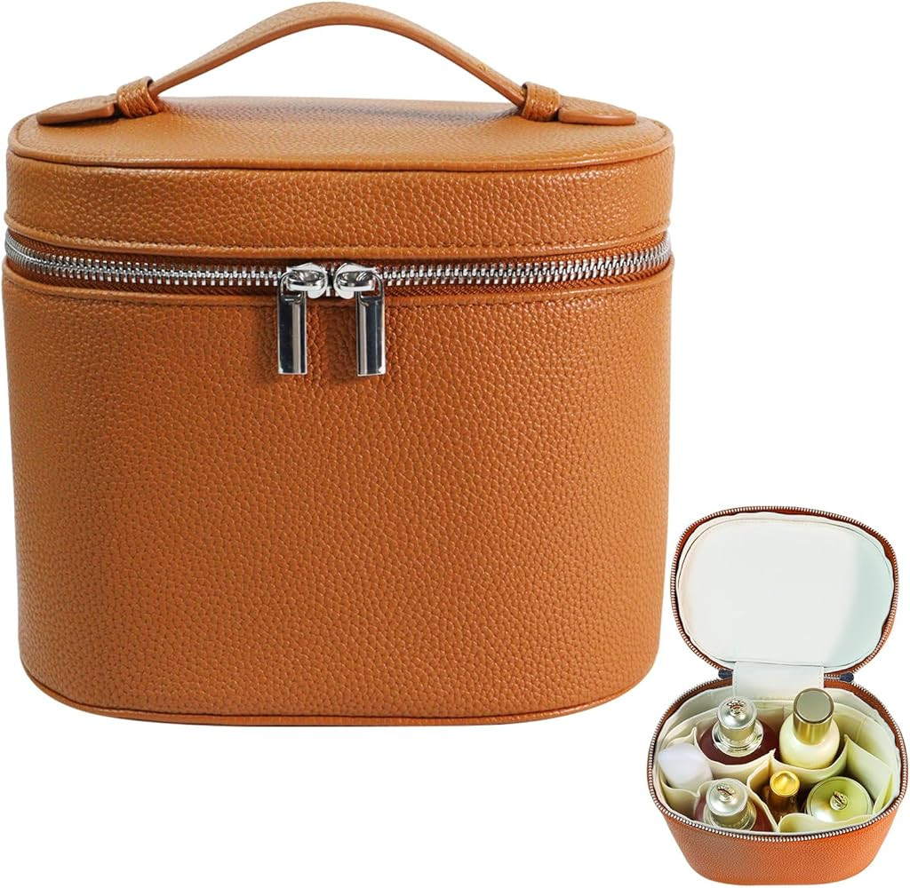 Vanity Bag for Women - Travel Makeup Case With Compartments & Handle, Portable Cosmetic Organizer... | Amazon (US)