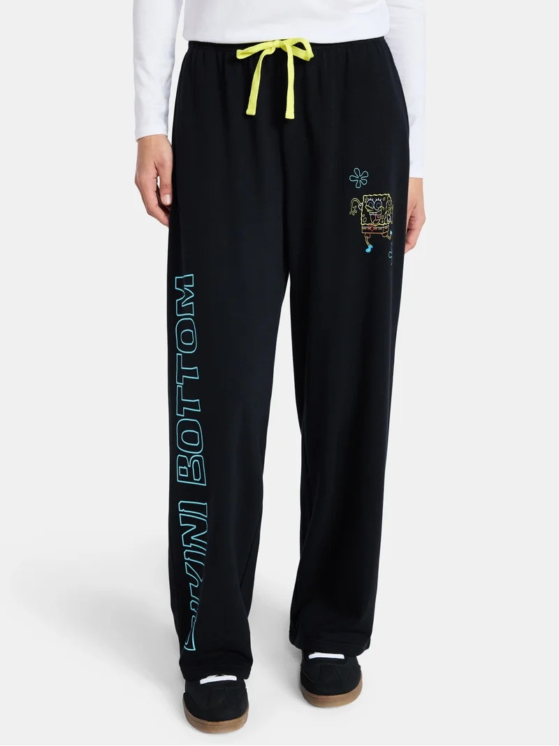 SpongeBob SquarePants Women’s Graphic Wide Leg Fleece Pants, Sizes XXS-XL | Walmart (US)