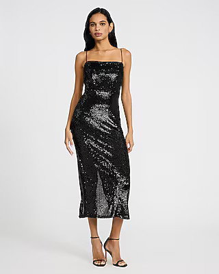 Sequin Square Neck Sleeveless Midi Dress | Express