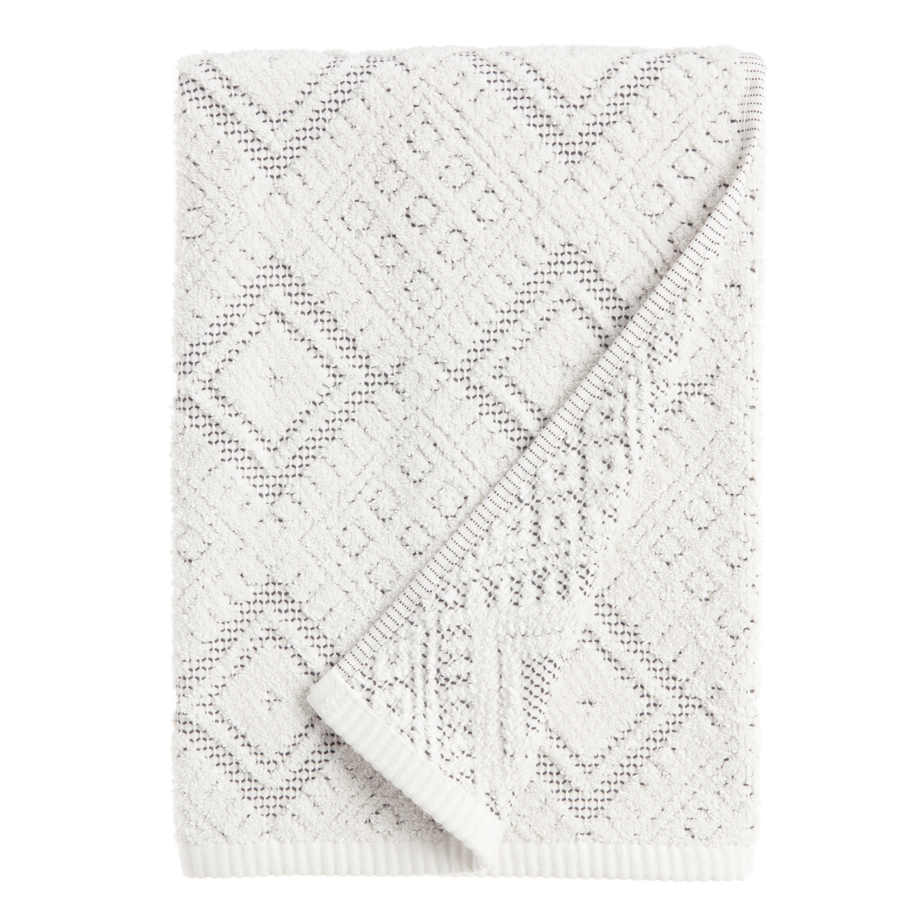 Zena Ivory And Black Diamond Honeycomb Bath Towel | World Market