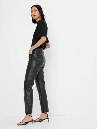 Sky High Rise Faux-Leather Cheeky Straight Jeans | Gap (CA)