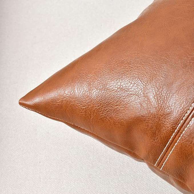 Fancy Homi 2 Packs Hand Stitched Faux Leather Decorative Throw Pillow Covers 20x20 Inch for Livin... | Amazon (US)