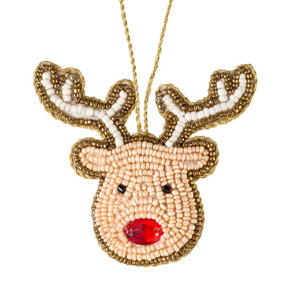 Beaded Reindeer Tie-On Ornament | The Container Store