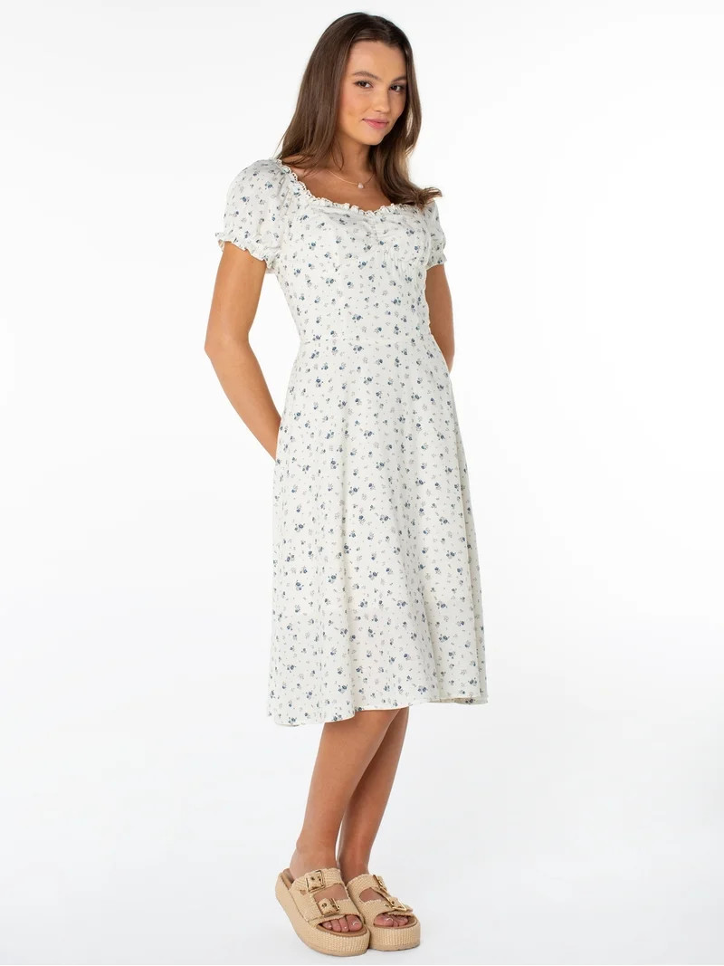 Celebrity Pink Women's and Women's Plus Puff Sleeve Midi Dress, Sizes XS-4X | Walmart (US)