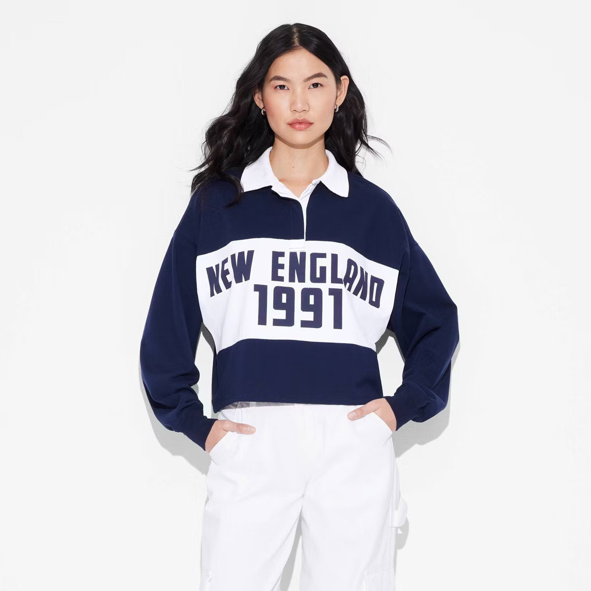 Women's Long Sleeve Graphic Jersey Polo T-Shirt - Wild Fable™ Red Striped 1X | Target