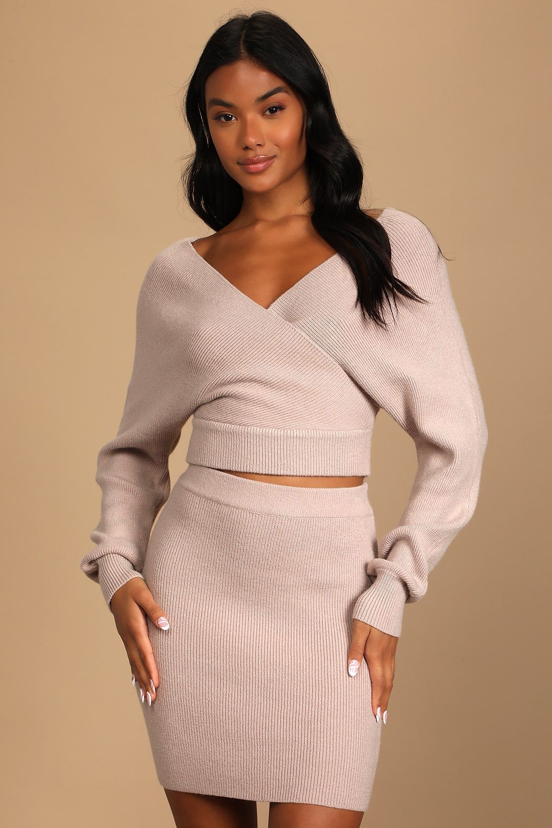 Thinking Thankfully Taupe Two-Piece Long Sleeve Sweater Dress | Lulus (US)