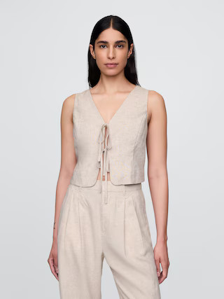 Linen-Blend Tie-Front Crop Vest | Gap (US)
