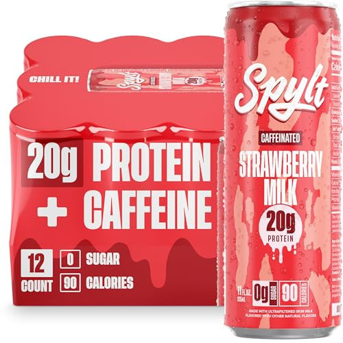 Spylt High Protein Strawberry Milk with 60mg Caffeine & 20g Protein - 90 Calories, Ready to Drink, Sugar Free, Lactose Free Milk, Perfect for Workout Recovery & Afternoon Pick Me Up - 12 Count | Amazon (US)