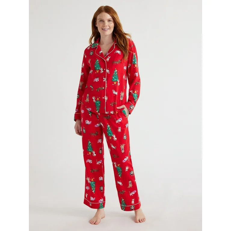 Joyspun Women's Long Sleeve Flannel Sleep Top and Pants Pajama Set, 2-Piece, Sizes XS to 3X - Wal... | Walmart (US)