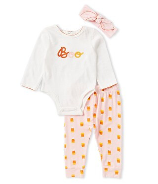 Baby Girls Newborn-9 Months Long-Sleeve "Boo" Halloween Slub Bodysuit & Glow-In-The-Dark Printed ... | Dillard's