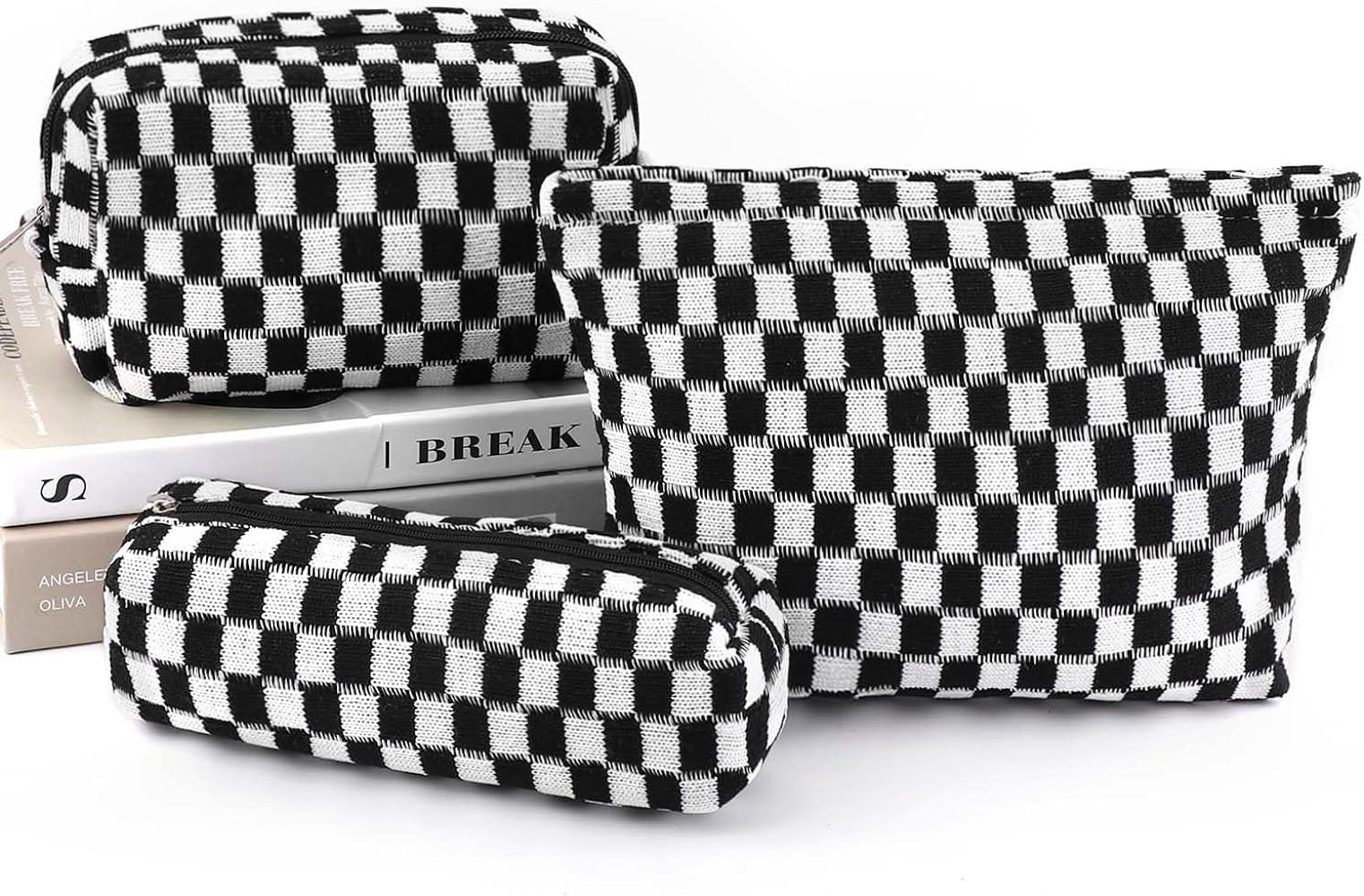 EIMMBD Makeup Bag 3 Pieces Large Capacity Checkered Cosmetic Bags Travel Toiletry Bag Organizer C... | Amazon (US)