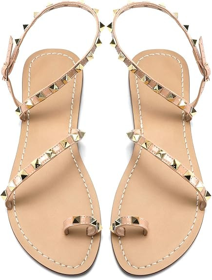 JF shoes Women's Crystal with Rhinestone Bohemia Flip Flops Summer Beach T-Strap Flat Sandals | Amazon (US)