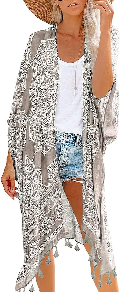 Breezy Lane Women's Kimono Cardigan Summer Swimsuit Coverups Beach Cover Up with Floral Print for... | Amazon (US)