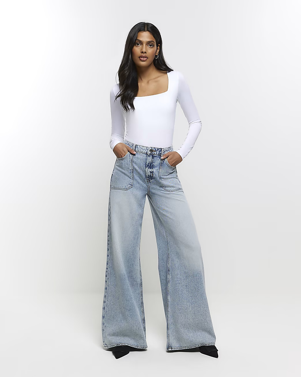 Blue high waisted wide leg jeans | River Island (UK & IE)