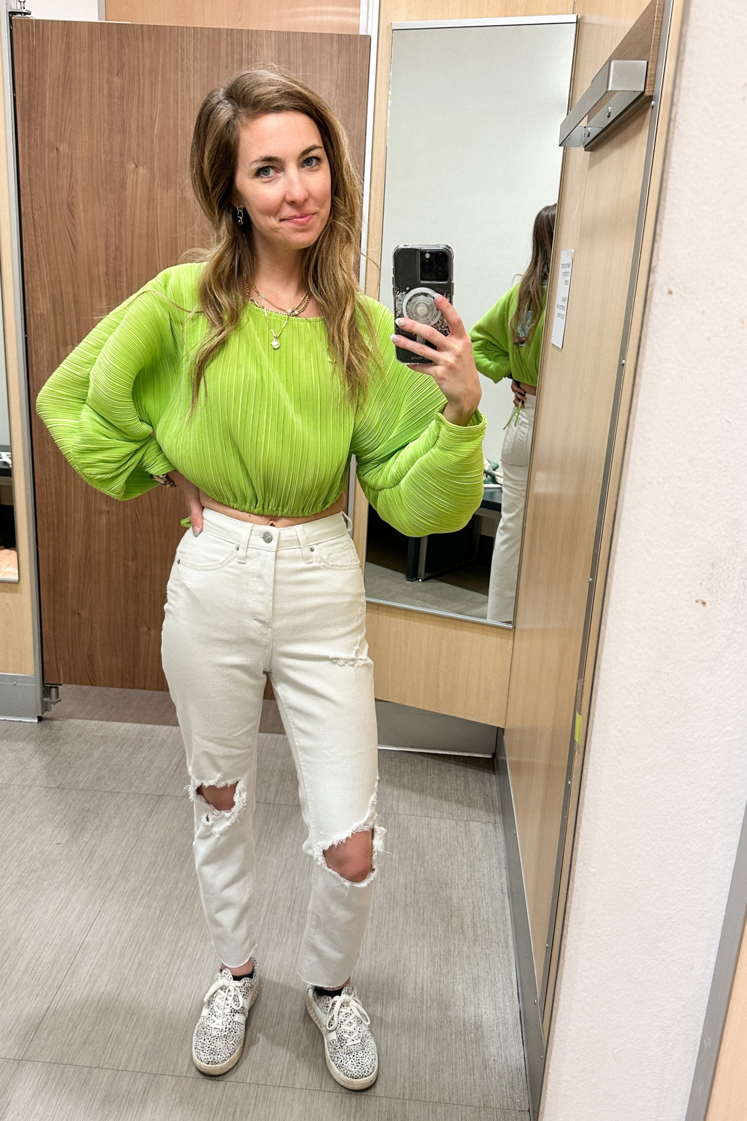 Long croissant sleeve, plisse crop top blouse! Retro and modern. Very comfortable, little bit thicker than it looks.
It looks like they have limited online but there are tons in the store!

White ripped crop jeans 

Statement piece, spring look, spring fit. High waisted, pant, mama, look mom style, target style, Spring style. 

#LTKFind #LTKcurves #LTKunder50