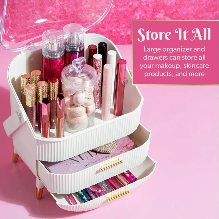 Paris Hilton Storage Organizer, Large Capacity, 2 Drawers, Carry Handle, Fluted Design, White - W... | Walmart (US)