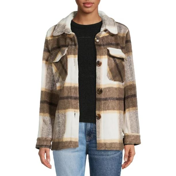 Jason Maxwell Women's Faux Wool Shirt Jacket - Walmart.com | Walmart (US)