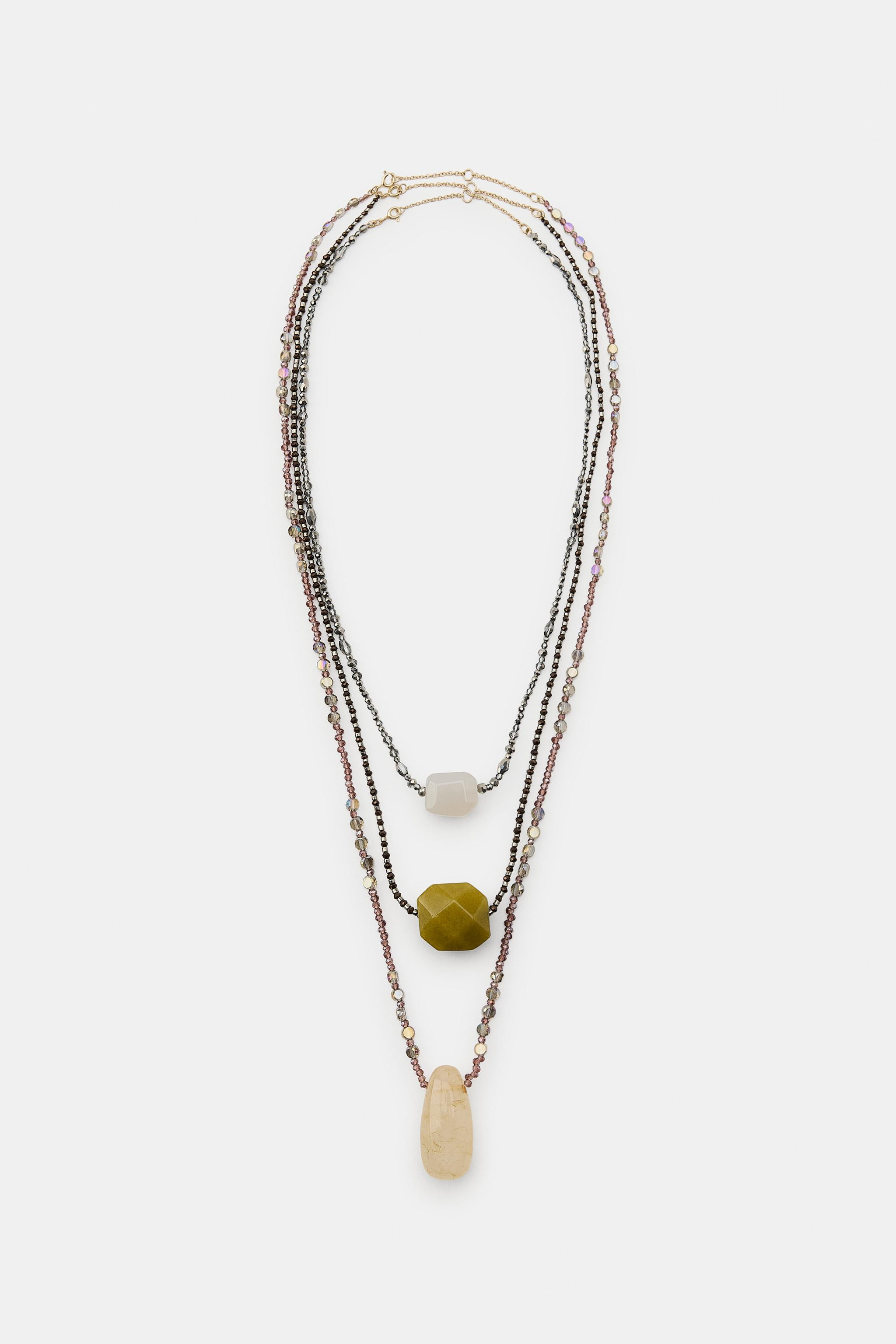 PACK OF 3 BEADED STONE NECKLACES | Zara UK