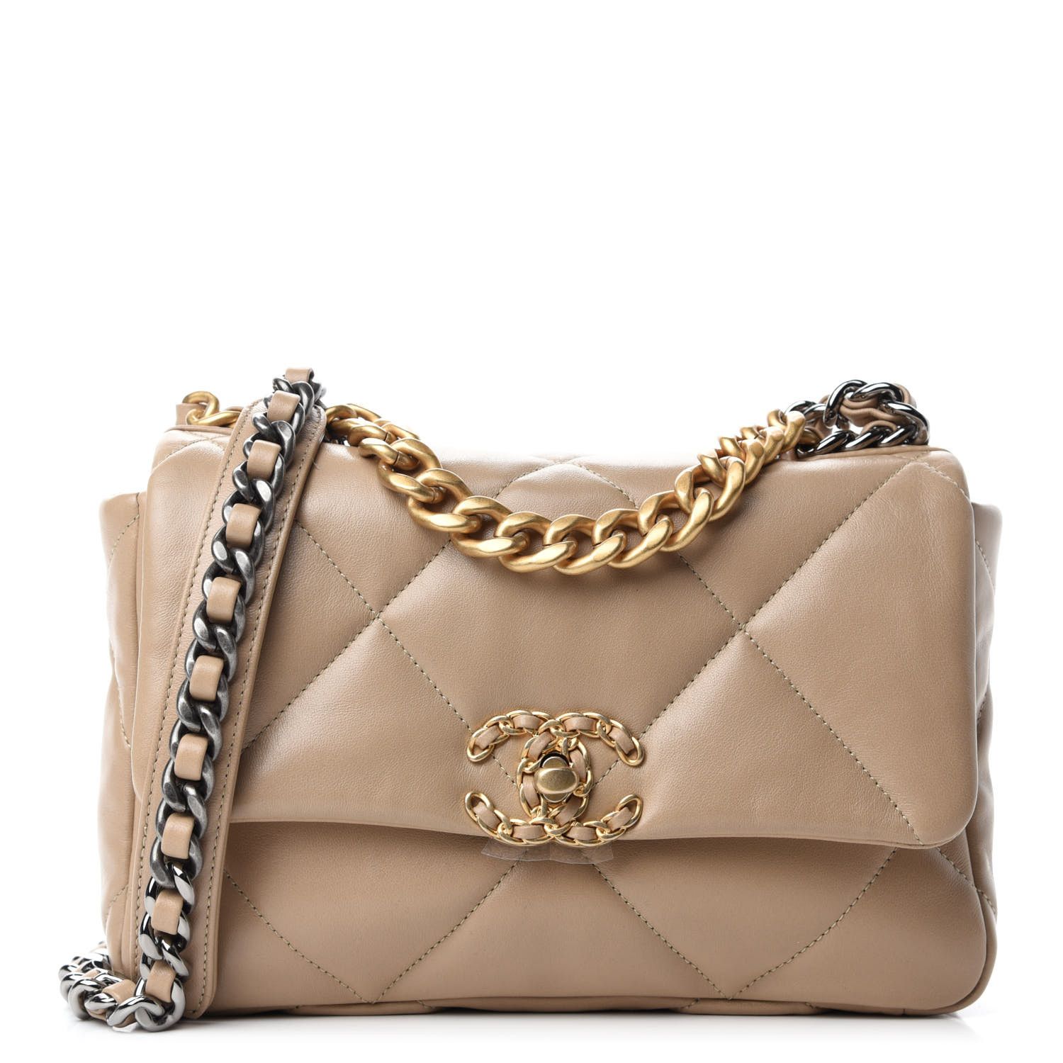 Lambskin Quilted Medium Chanel 19 Flap Dark Beige | Fashionphile