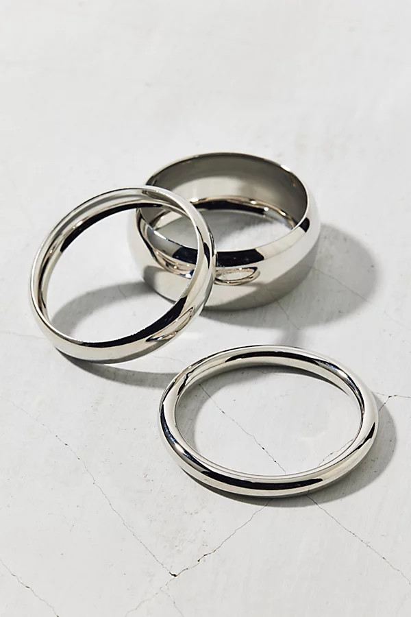 Statement Metal Bangle Bracelets Set in Silver, Women's at Urban Outfitters | Urban Outfitters (US and RoW)