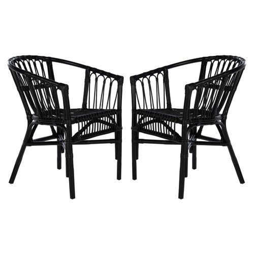 S/2 Bruno Rattan Accent Chairs, Black | One Kings Lane