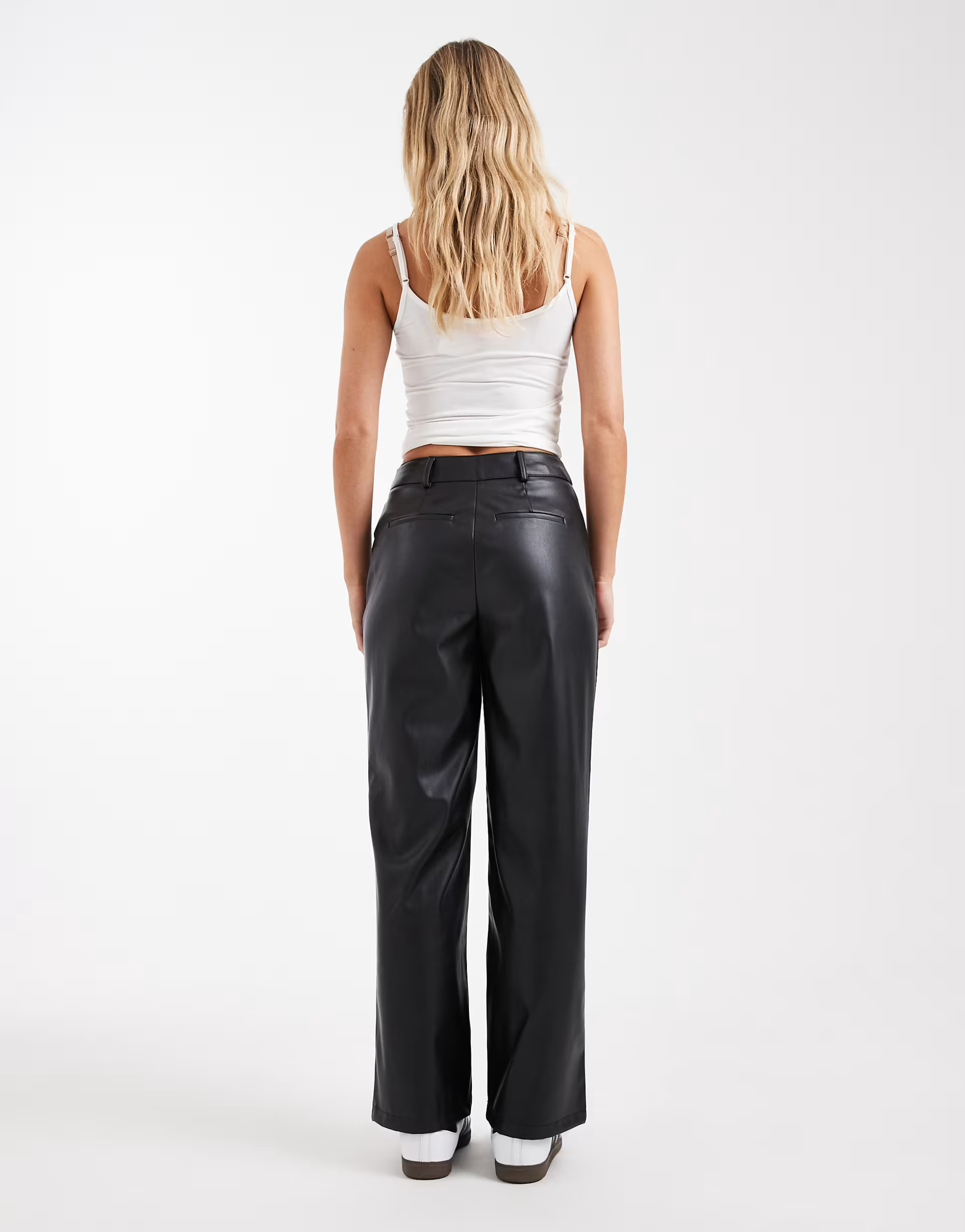 New Look Petite faux leather wide leg trousers in black | ASOS (Global)