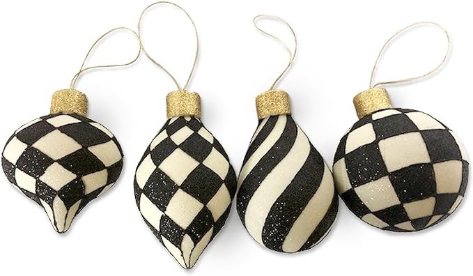 MACKENZIE-CHILDS Set of 4 Classic Courtly Glass Ornaments, Christmas Tree Decorations Set | Amazon (US)