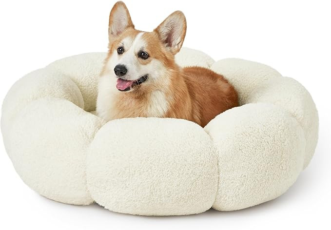 LE SURE Calming Large Dog Bed - Flower Donut Round Fluffy Puppy Bed in Plush Teddy Sherpa, Non-Sl... | Amazon (US)