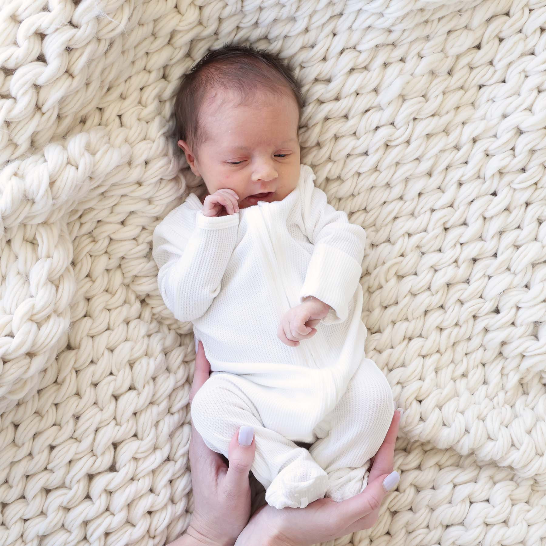 Cloud White Waffle Bamboo Zipper Footie | Caden Lane