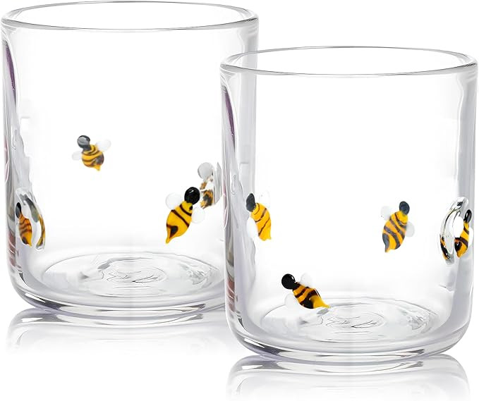 2 Pack Icon Juice Glass Bee, Old Fashioned Transparent Cup Heat & Cold Resistant Coffee Cup with ... | Amazon (US)
