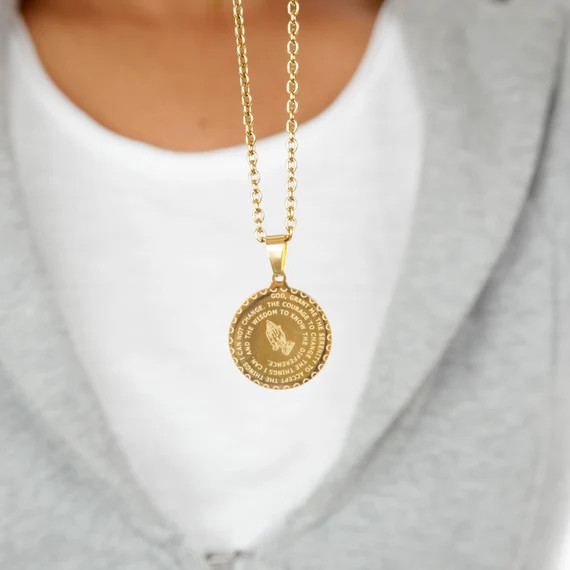 Serenity Prayer Gold  Necklace | Lord's Prayer Coin Necklace  | Sobriety Coin Layering Necklace |... | Etsy (US)