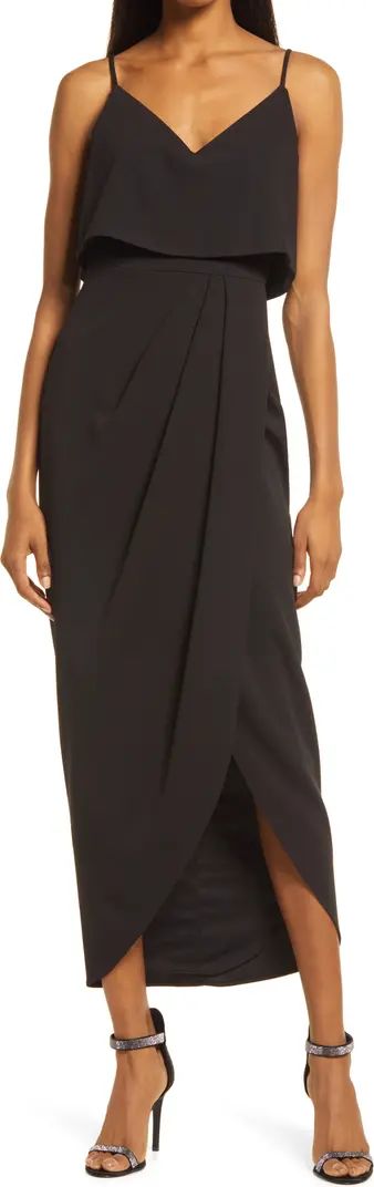 Scuba Crepe Popover Faux Wrap Gown | Nordstrom