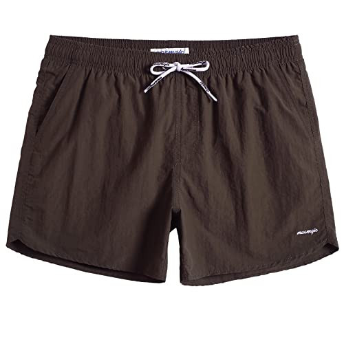 maamgic Mens Swim Trunks 5" with Mesh Lining Quick Dry Bathing Suits for Men Swim Shorts Swimwear Nylon Dark Brown Medium | Amazon (US)
