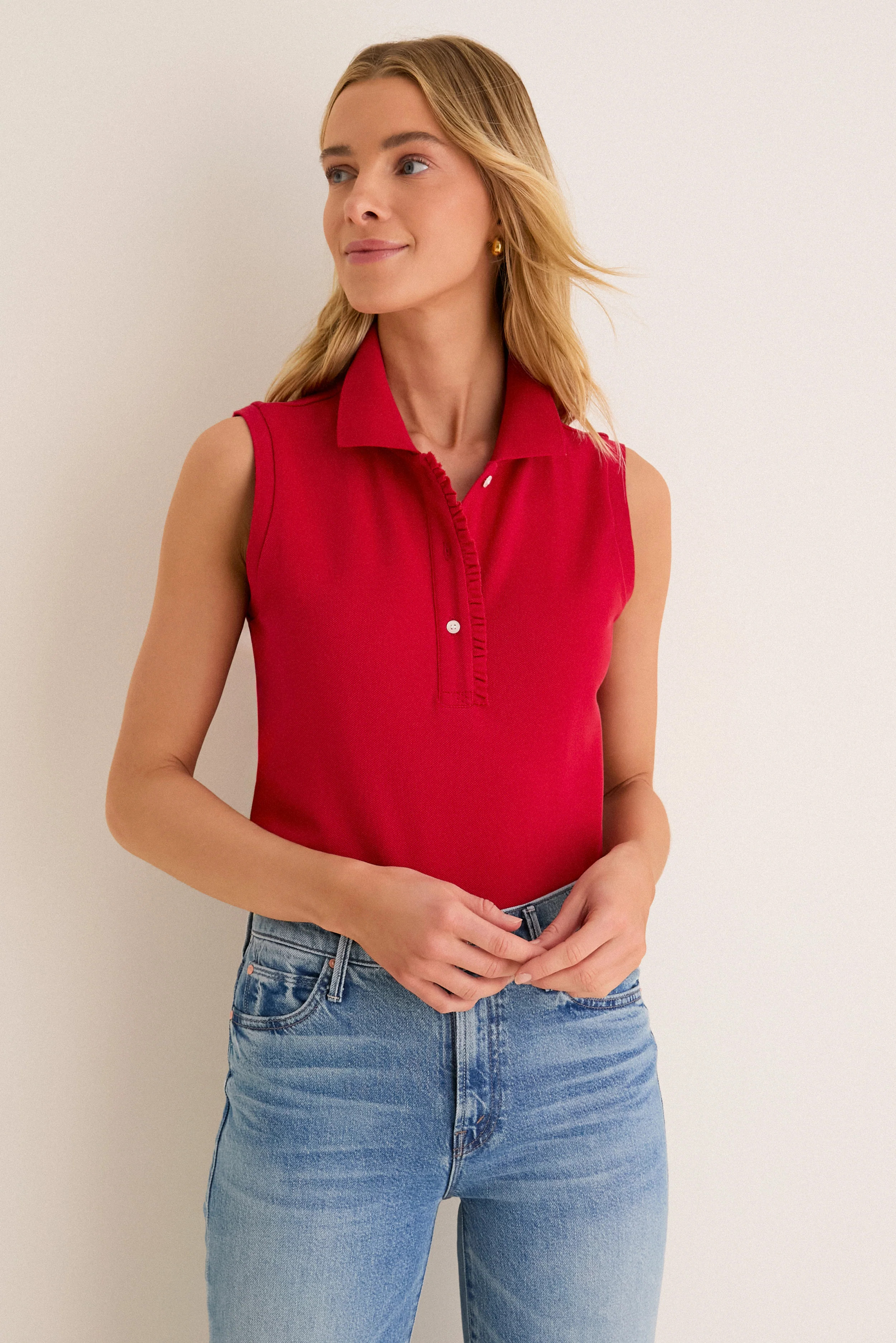 Americana Red Pique Sleeveless Ruffle Margaret Polo | Tuckernuck (US)