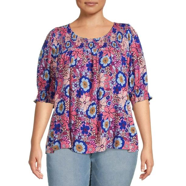 Terra & Sky Women's Plus Size Smocked Blouse - Walmart.com | Walmart (US)