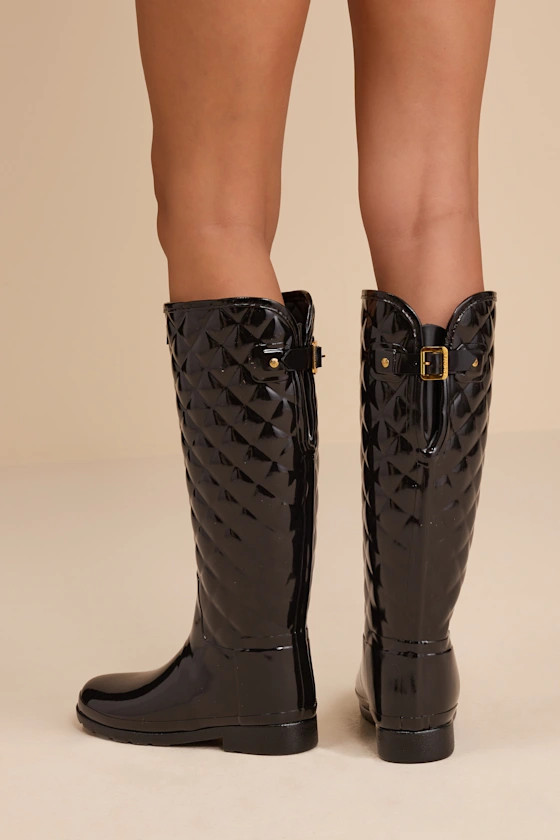Refined Black Quilted Tall Rain Boots | Lulus