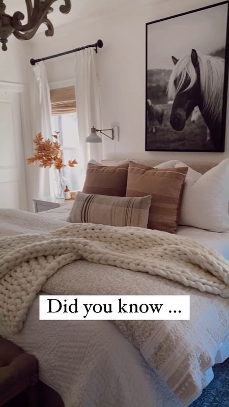 It is so easy to create a cozy fall bed by just swapping out your light weight blanket with a chunky knit blanket // amazon find // fall bedroom ..
Use code SHEGAVEITAGO for horse wall art! 

#LTKhome #LTKsalealert #LTKSeasonal