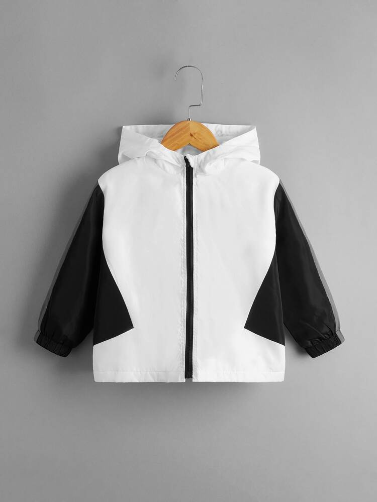SHEIN Toddler Boys Two Tone Zipper Hooded Jacket | SHEIN