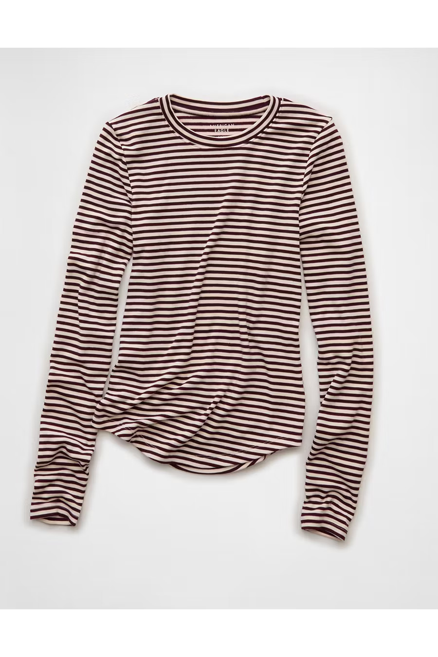 AE Long Sleeve Cozy Crew Neck T-Shirt Women's Burgundy XXS | American Eagle Outfitters (US & CA)