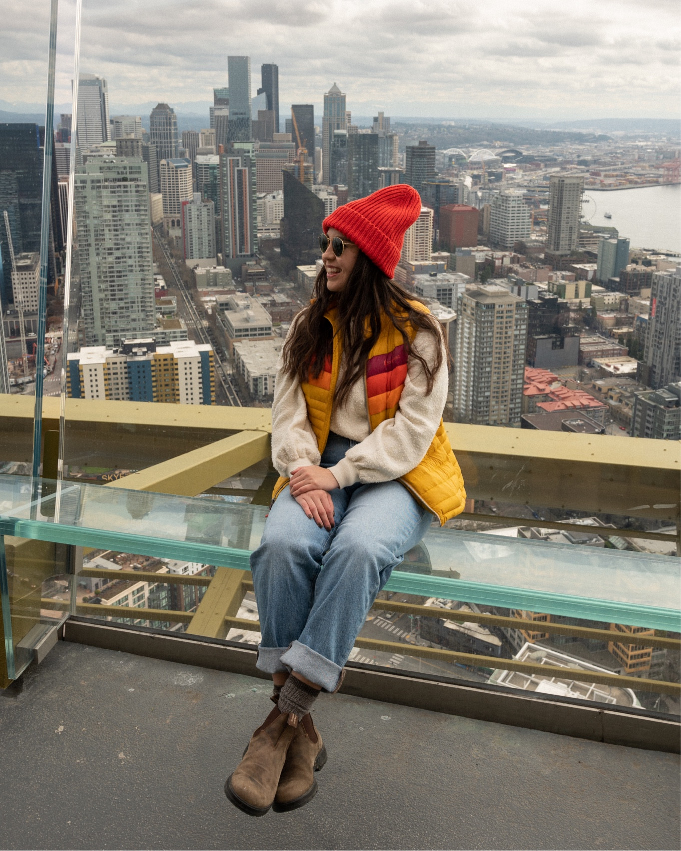 Granola girl outfit in Seattle, Washington. Cotopaxi vest. Madewell jeans. Blundstone boot outfit. Free people found my friend sweater. Sweaty Betty. Ray ban sunglasses. 

#LTKSeasonal #LTKtravel #LTKfit