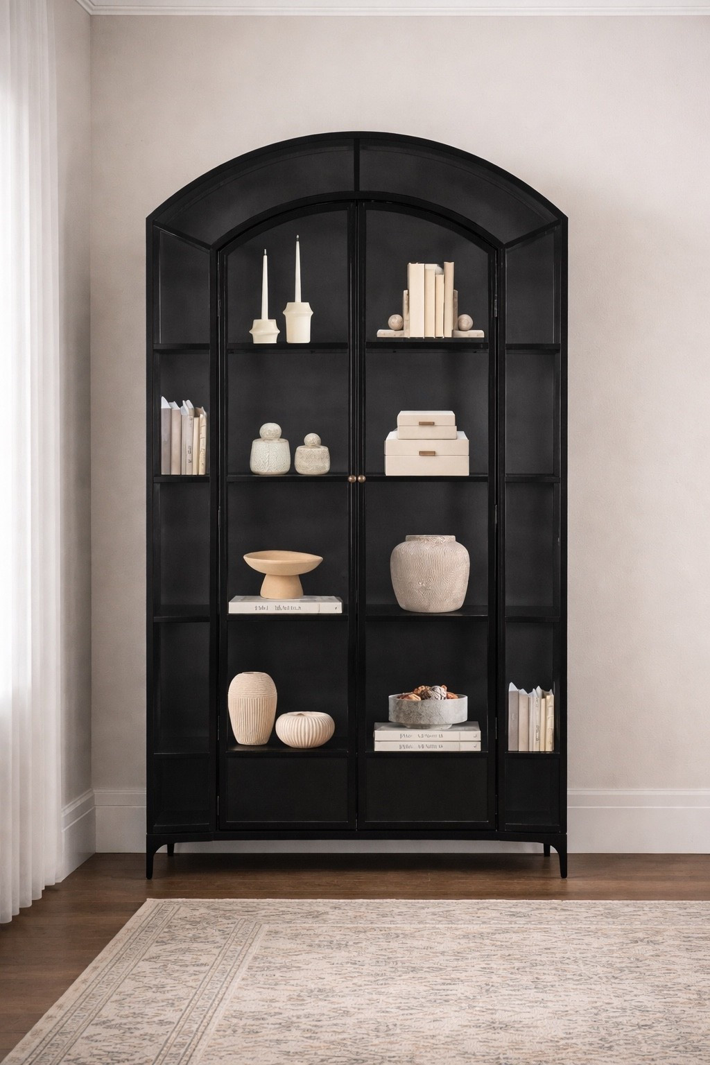 Open shelf glass arched cabinet styling inspiration 

#LTKFindsUnder100 #LTKHome #LTKdayinmylife