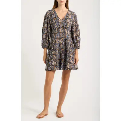 Madewell Paisley Floral Long Sleeve Cotton Dress in Molasses at Nordstrom, Size 2 | Nordstrom