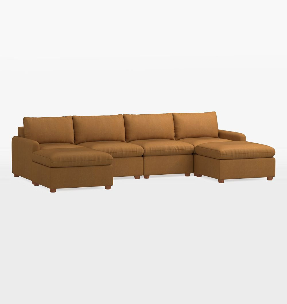 Roswell Leather 6-Piece Double Ottoman Sectional Sofa, Luxe - Ellis Sahara | Rejuvenation