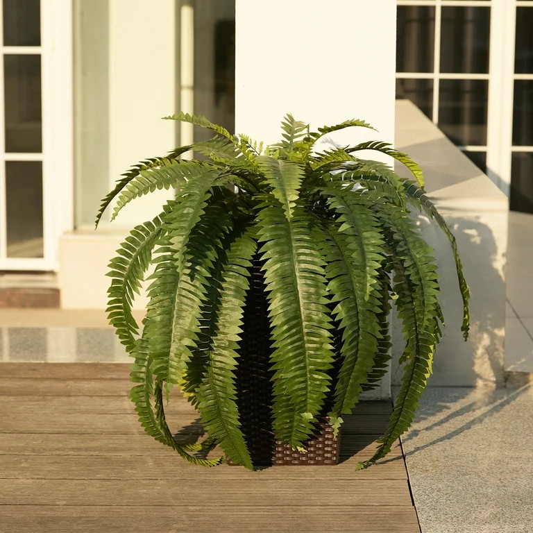 DR.Planzen Artificial Boston Fern Bush Plant with Brown Tapered Planter - UV Resistant Faux Ferns... | Walmart (US)