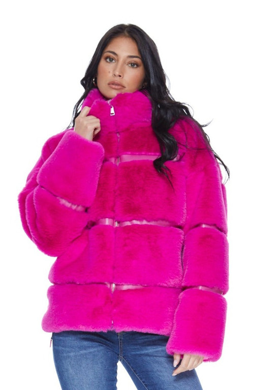 BLUE REVIVAL Mob Wife UnReal Leather Fur Jacket in Hot Pink at Nordstrom, Size Small | Nordstrom